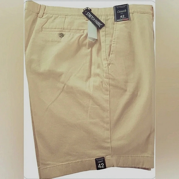 Preppy Chino 42 Stretch Flat Front Yellow Travel Career Golf Cruise Shorts - Picture 2 of 5